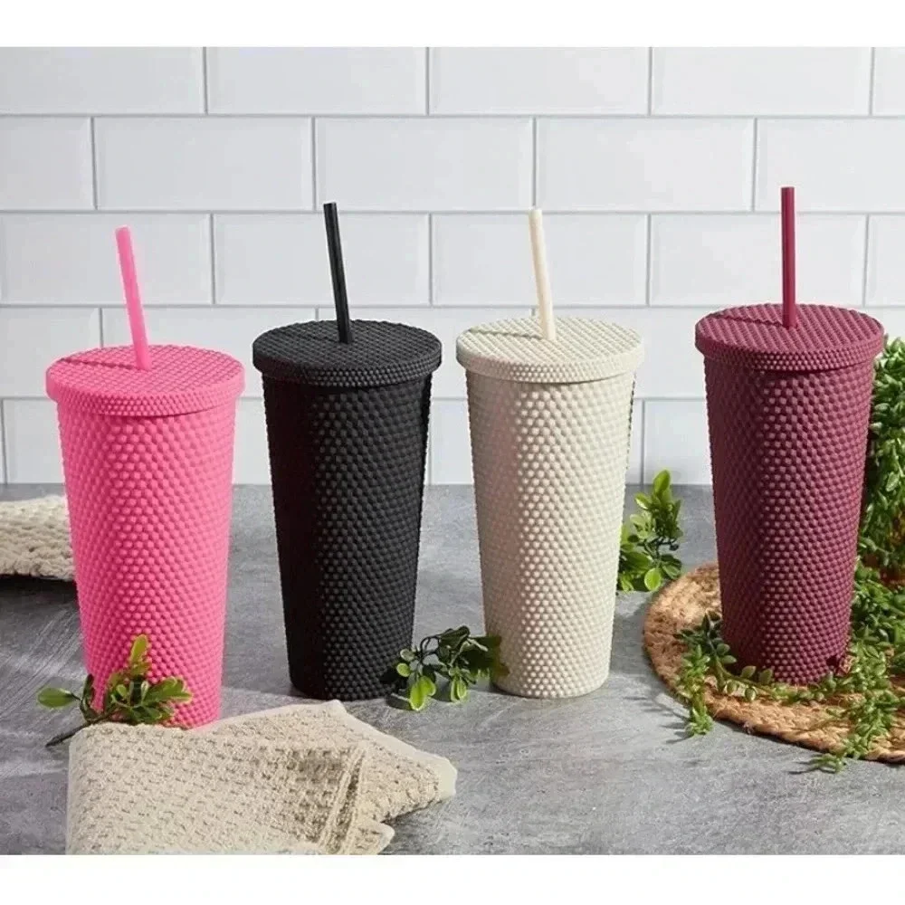 West & Fifth Matte Studded Tumbler Lid & Straw, Textured Cold Cup, Blue, 24oz